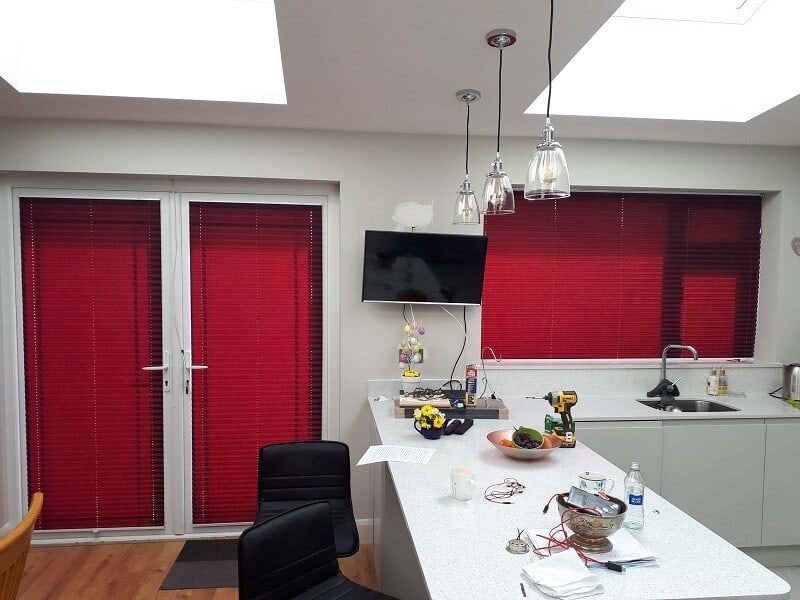 Red Pleated Blinds installed in Whitehall, Dublin 9