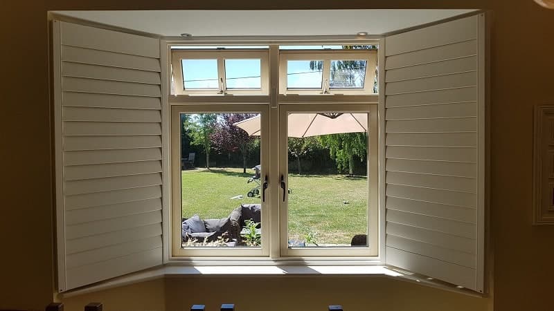 Plantation Shutters fitted on 2 bay windows in Straffan, Co Kildare.