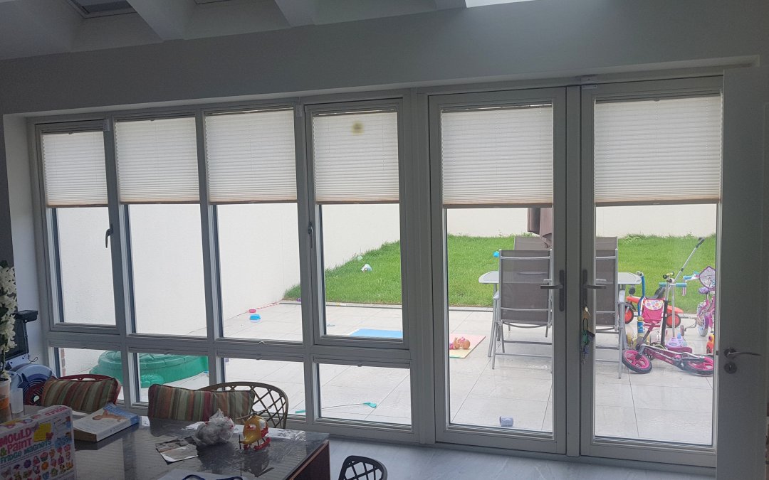 Pleated blinds and a roller blind installed in Castleknock Cross, Castleknock, Dublin 15