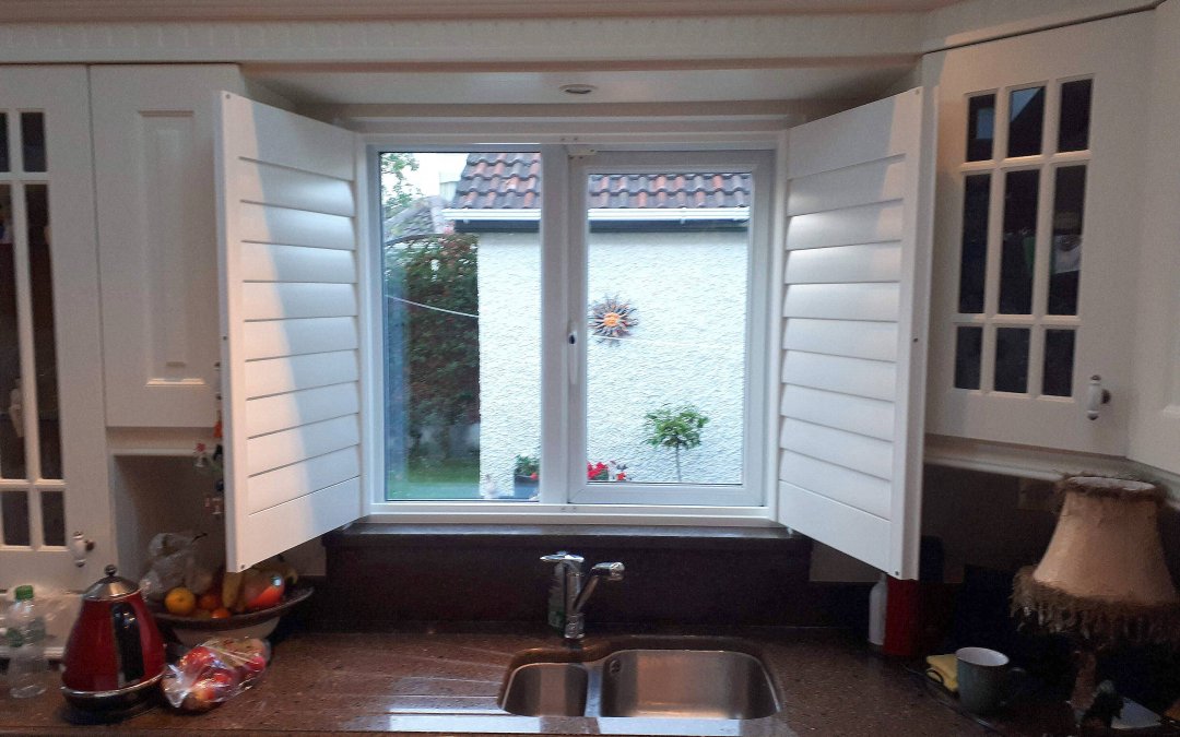 Plantation shutter installed on a kitchen window Luttrelstown, Dublin 15