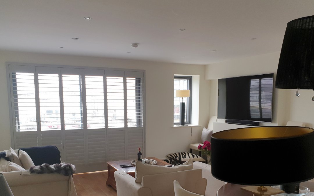 Grey Plantation Shutters fitted in Fitzwilliam Quay, Dublin