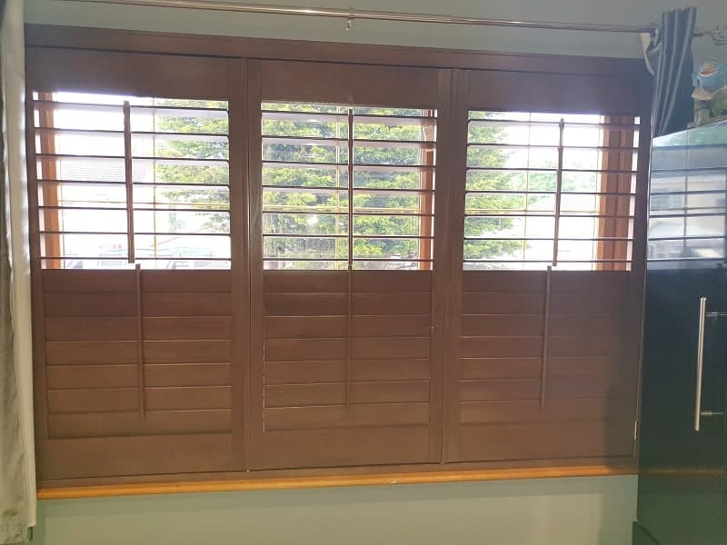 Wooden Stained Plantation Shutters installed in Clondalkin.