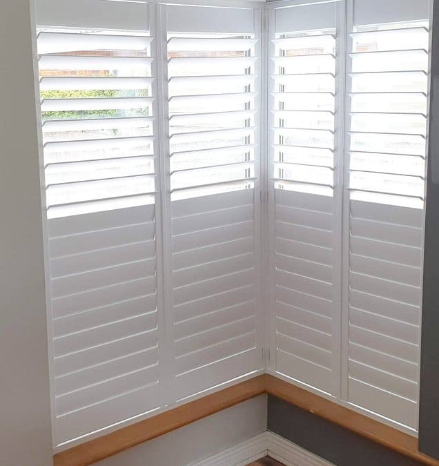 Corner window fitted with Plantation Shutters in Dunboyne, Meath.