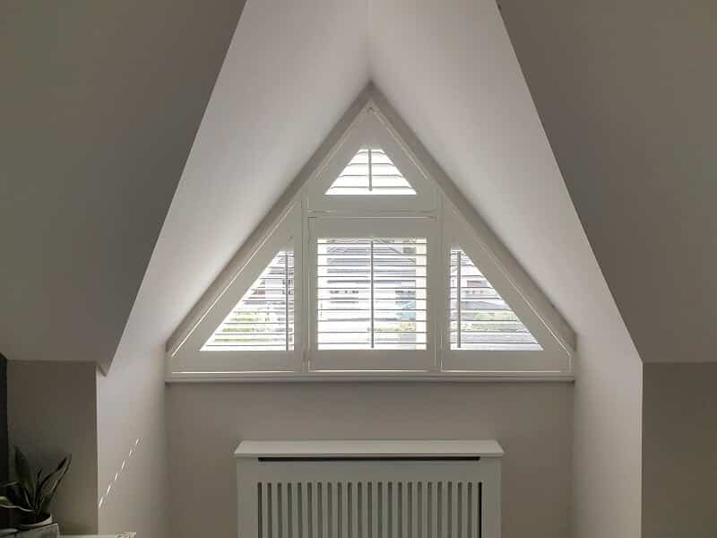 Triangular Shaped Plantation Shutters installed in Rush, Dublin