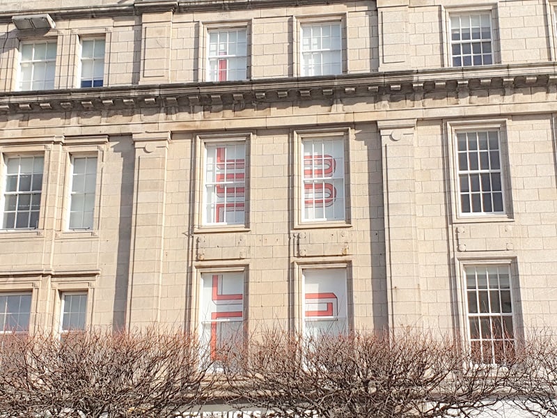 Roller blinds with logos fitted in an office in O’Connell Street, Dublin 1