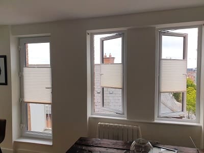 Multi-Functioning Pleated and Duette Blinds installed in Dublin 8.