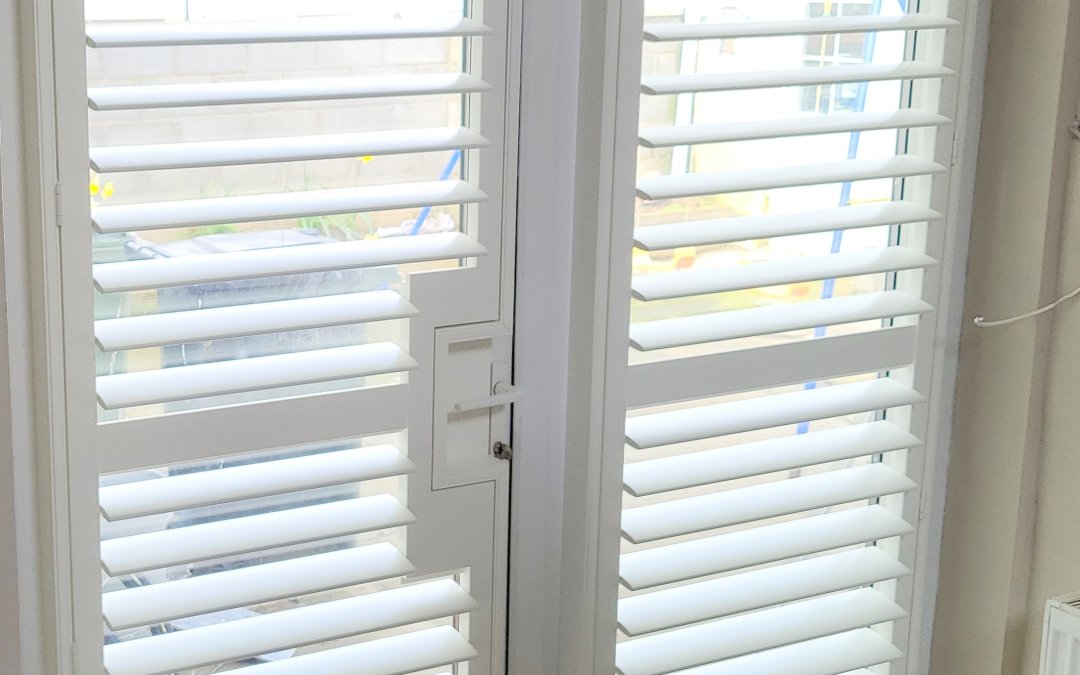 Shutters on French Doors with a cut-out. Shutters in Dublin 15