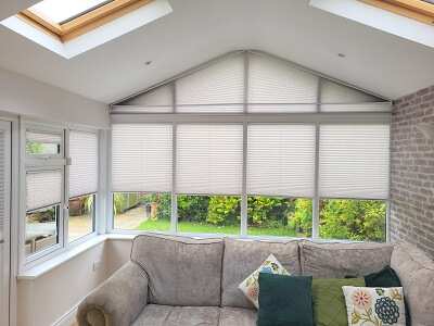 Shaped Pleated Blinds in an extension in Clonsilla, Dublin 15.