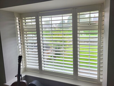 Silk White Plantation Shutters in Dunboyne. Bay Shutters in Meath