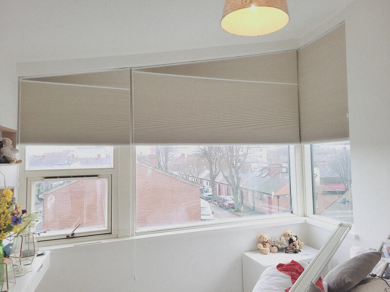 Shaped Pleated Blinds fitted in Ringsend. Shaped Window solution Dublin