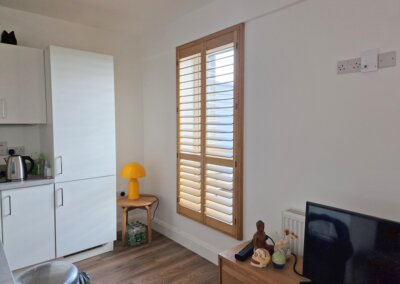 natural wood window shutters