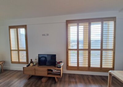 natural wood window shutters