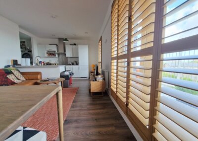 natural wood window shutters