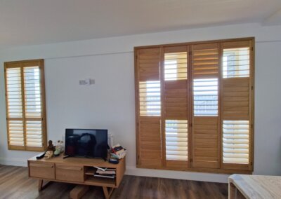 natural wood window shutters