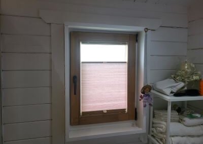 Half Open Pleated Blinds in Log Cabin